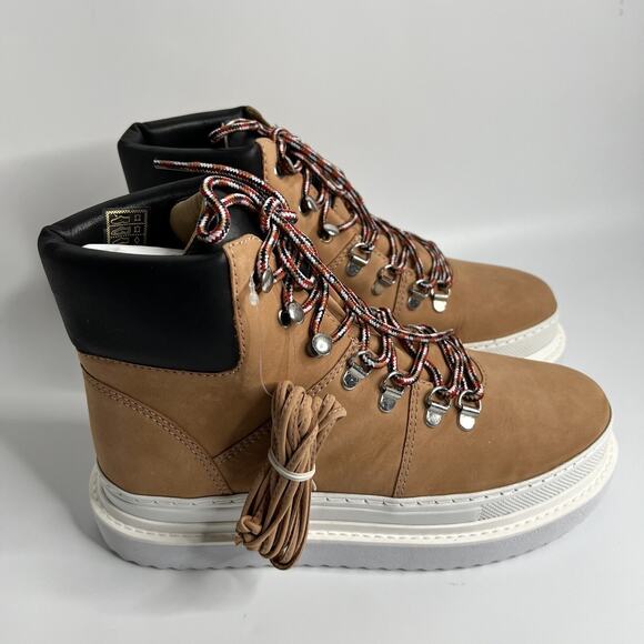 SCHUTZ Marula Women's Platform Lace Up High Top Boots 7.5 B Waterproof Beige NIB - Picture 2 of 16